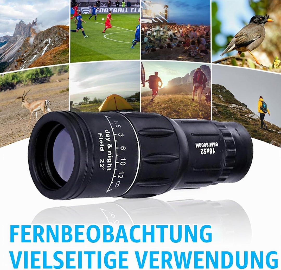 16X52 Monokular Teleskop, Monokulares Teleskop, Wasserdichtes Bak4 Prisma Dual Fokus Fernrohr Kompak