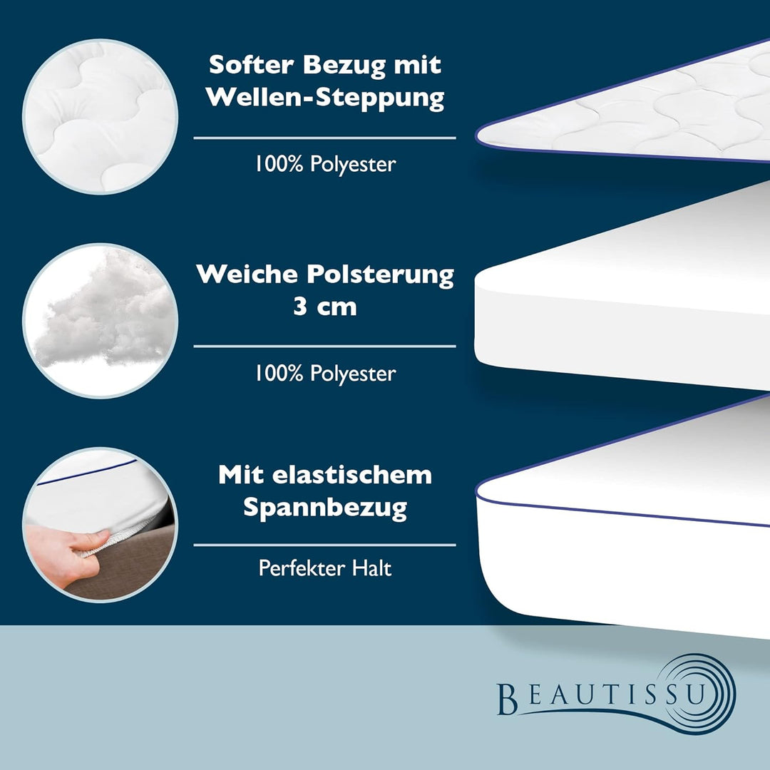 Beautissu BeauNuit MT Base Matratzentopper mit integriertem Spannbezug 90x200 cm Matratzenauflage 3