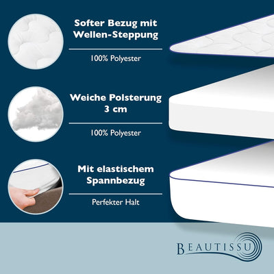 Beautissu BeauNuit MT Base Matratzentopper mit integriertem Spannbezug 90x200 cm Matratzenauflage 3