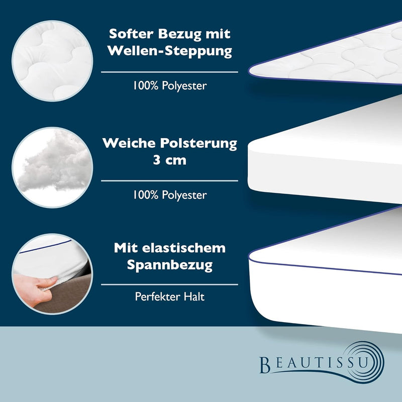 Beautissu BeauNuit MT Base Matratzentopper mit integriertem Spannbezug 90x200 cm Matratzenauflage 3