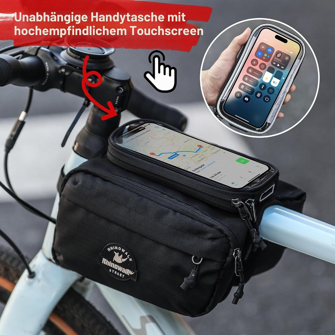 Rahmentasche Fahrrad Oberrohrtasche Wasserdicht Touchscreen Handytasche für 4,7-6,5 Zoll mit Regensc