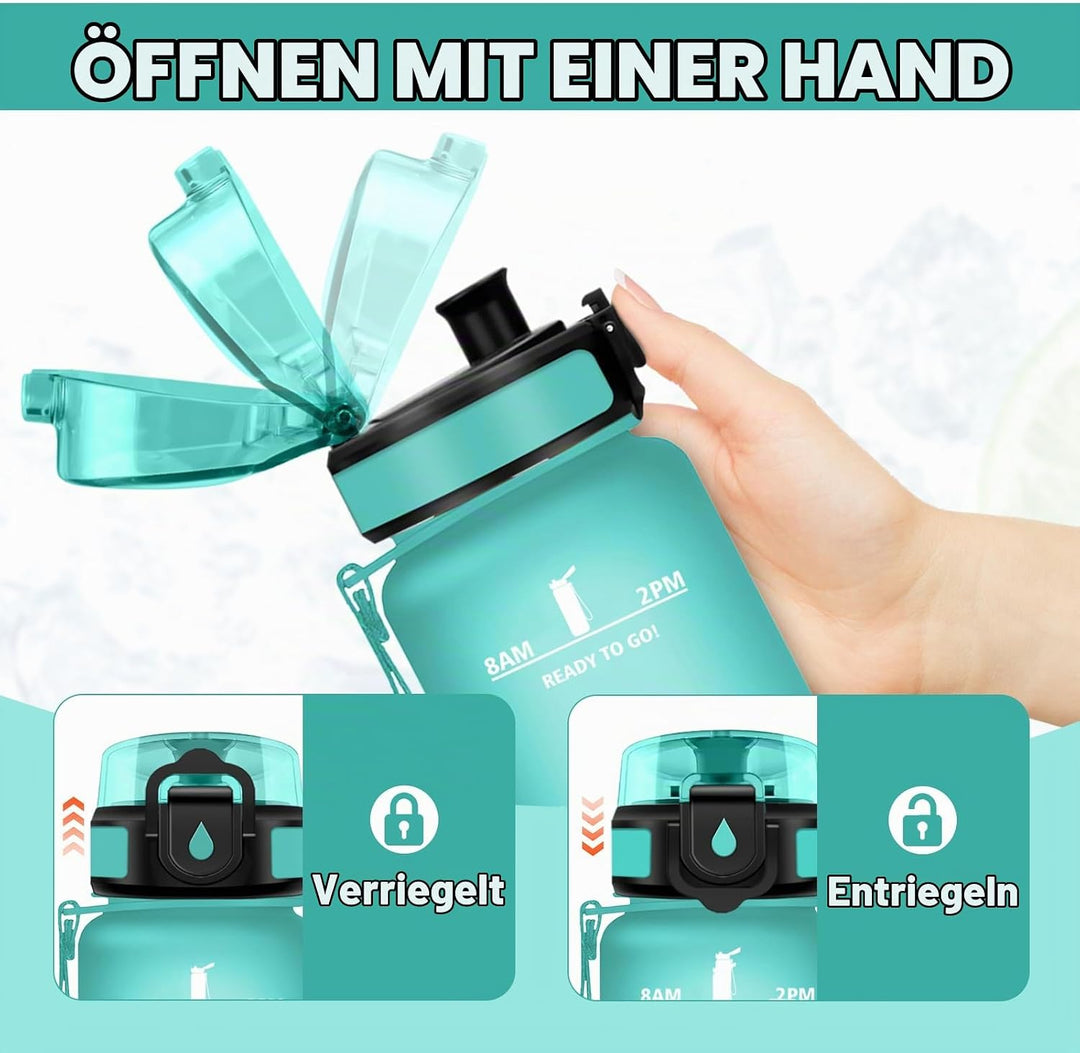 Wasserflasche 1L, Trinkflasche Kohlensäure Geeignet, Trinkflasche mit Filter, Auslaufsicher, Sport W
