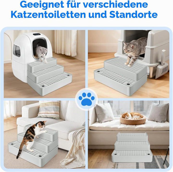 Verstellbare 3-stufige Katzentoilettenrampe, Katzen Treppen &amp; Stufen mit Filterfunktion, leicht zu r