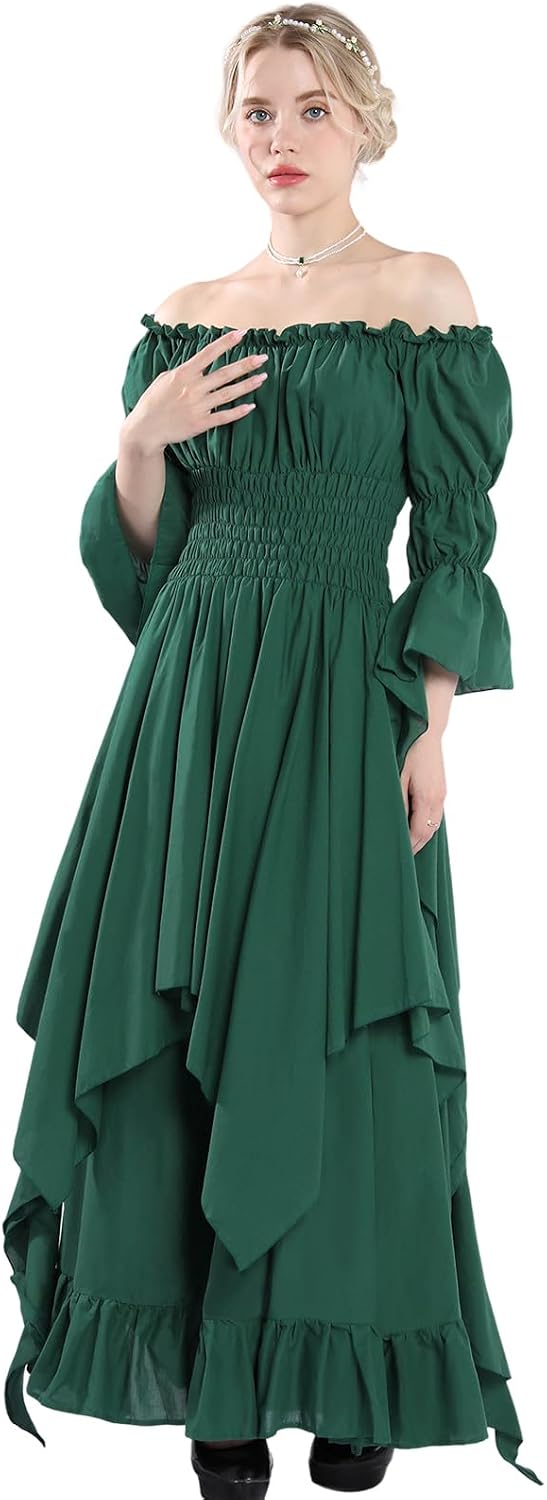 Fiamll Viktorianisches Kleid Renaissance Kostüm Frauen Gothic Hexenkleid Mittelalterliches Hochzeits