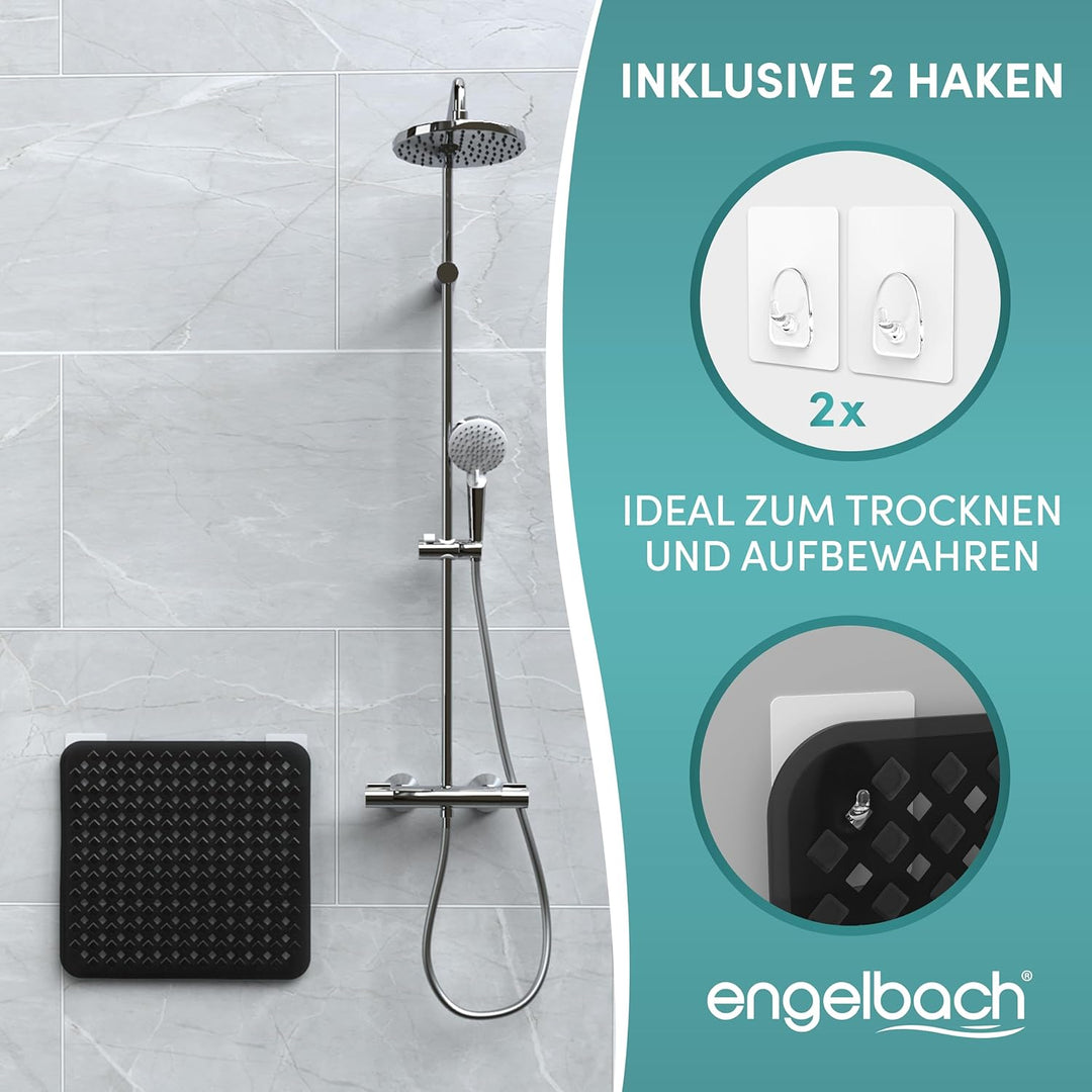 Engelbach® Duschmatte rutschfest 53x53cm - Inklusive Haken zum Aufhängen - 100% BPA-frei - Antirutsc