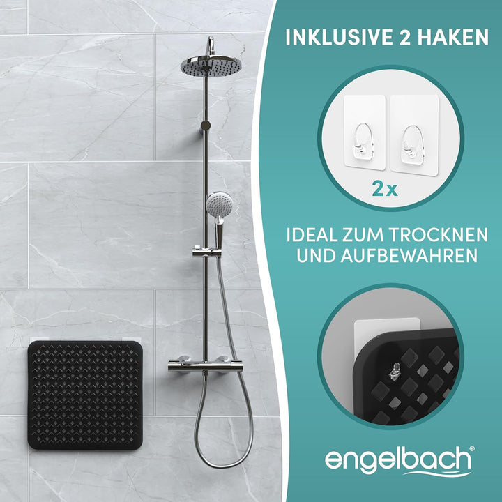 Engelbach® Duschmatte rutschfest 53x53cm - Inklusive Haken zum Aufhängen - 100% BPA-frei - Antirutsc