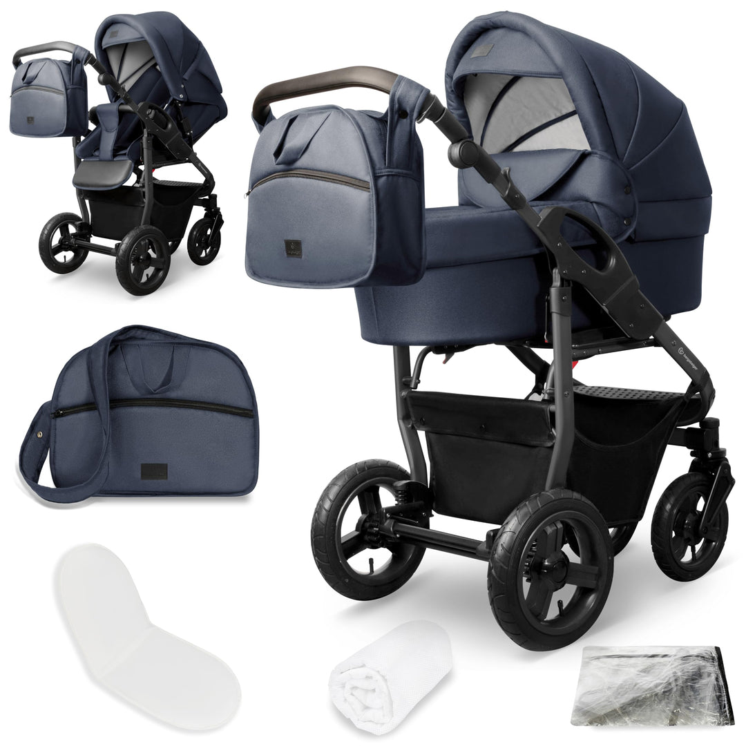 Bergsteiger Capri Kombikinderwagen 2-in-1 ohne Babyschale – Babywanne & Sportsitz, Luftreifen, Feder