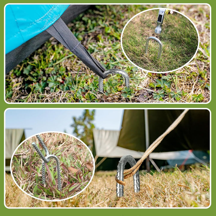 20 Stück 40cm Schwere Trampolin-Zeltanker-Bodennägel - Rostfrei Verzinkter Stahl J-Haken-Rebar-Pfähl