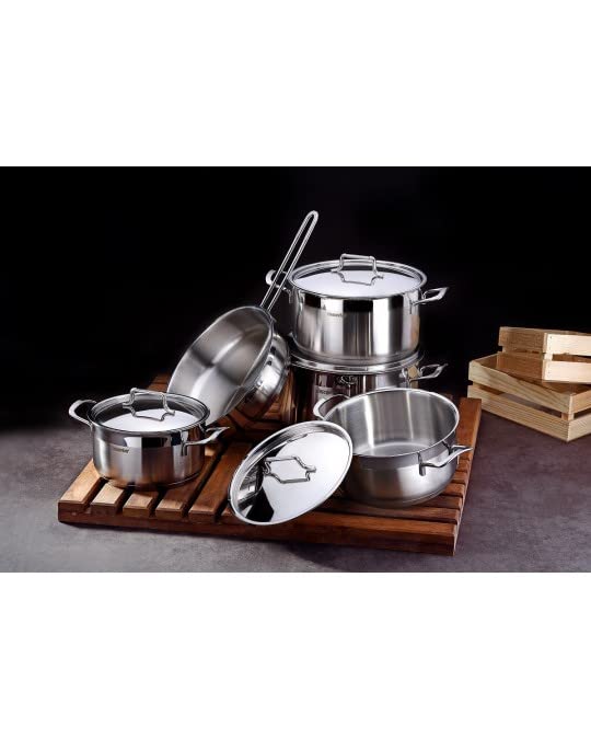Kochtopf Topf Set 9 Teile mit Glasdeckel Induktion Edelstahl Töpfe Kochgeschirr