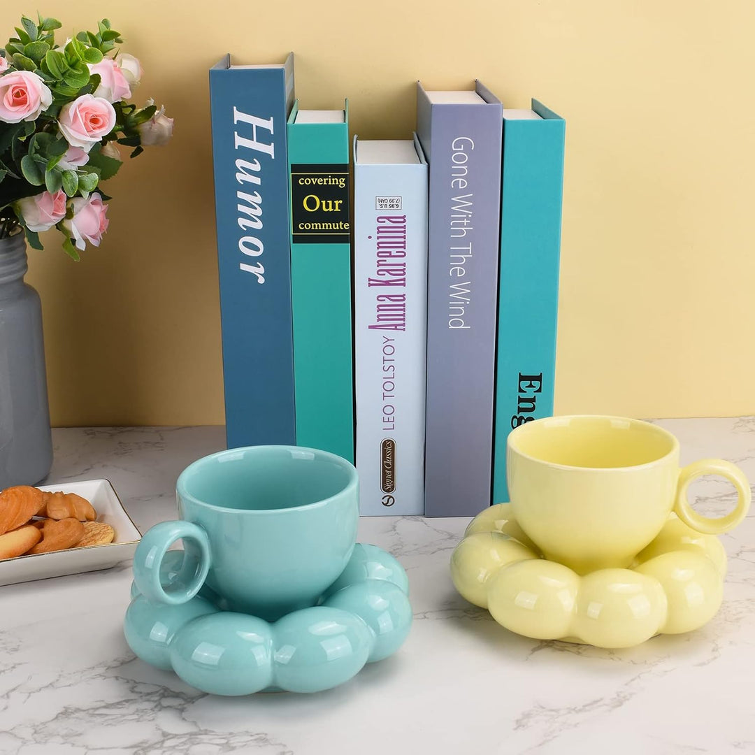 Koythin Keramik-Kaffeetasse, kreative niedliche Tasse mit Sonnenblumen-Untersetzer für Büro und Zuha