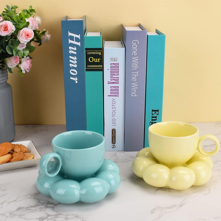 Koythin Keramik-Kaffeetasse, kreative niedliche Tasse mit Sonnenblumen-Untersetzer für Büro und Zuha