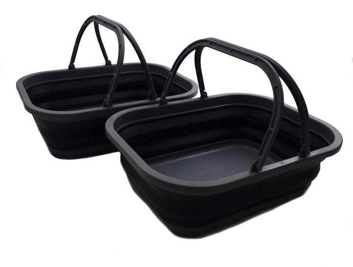SAMMART 12L Collapsible Basket with Handle (Grey/Black, 2) Grey/Black 2, Grey/Black 2