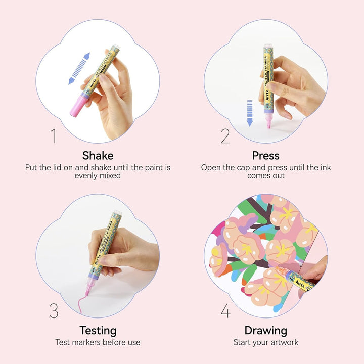 Arrtx 48 Farben Acrylstifte für Steine wasserfest, 3 mm Farbmarker mit mittlerer Spitze, Permanent A
