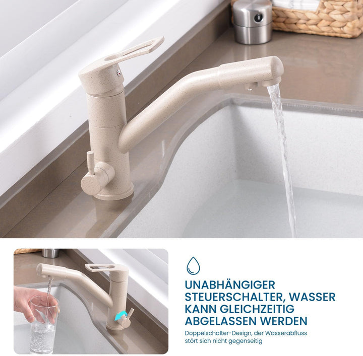 Zeffrary 3-Wege-Küchenarmatur, 360° drehbarer Küchenarmatur, Spültischarmatur mit flexiblem Auslauf,