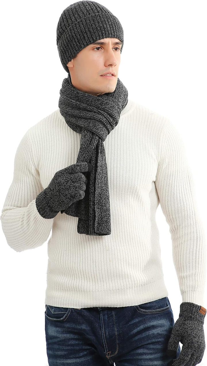 Kuukaas 3 in 1 Mütze Schal und Touchscreen Handschuh für Herren & Damen Wintermütze mit Innenfutter