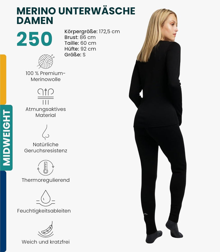 Merino.tech 100% Merino Unterwäsche Damen Set - Leicht, Mittelgewicht, Funktionsunterwäsche Merinowo