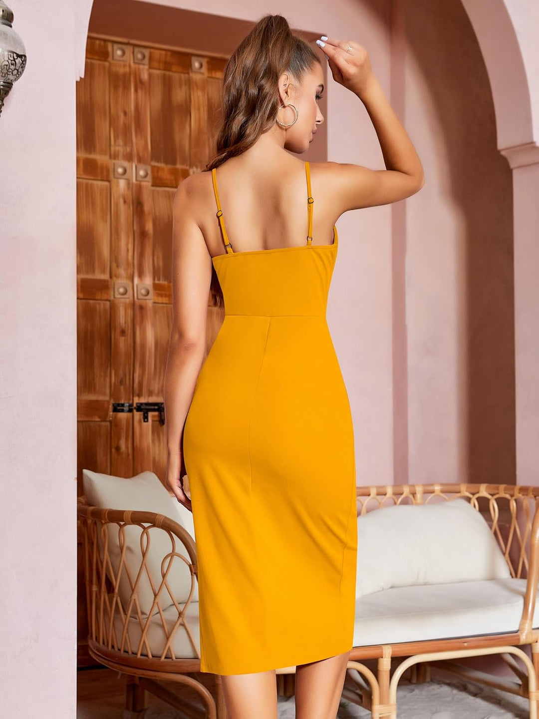 Laughido Damen Cocktailkleid Wickelkleid Partykleid Abendkleid Midikleid Sommerkleid Elegant Festlic