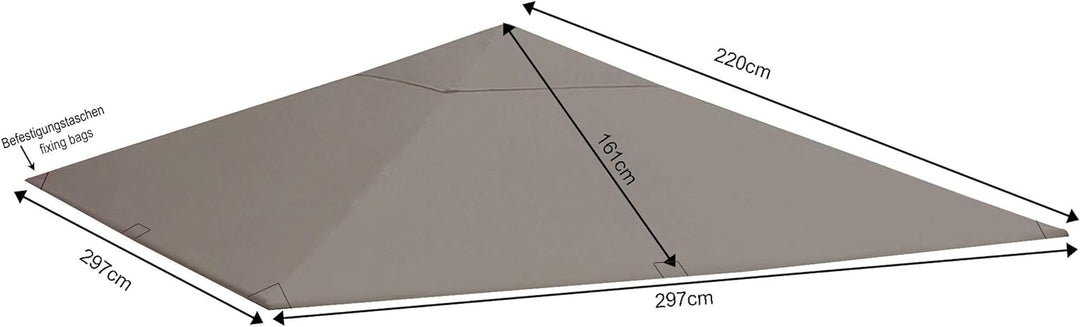 QUICK STAR Ersatzdach für Garten Pavillon 3x3m Grau RAL 7012 Antik Pavillondach