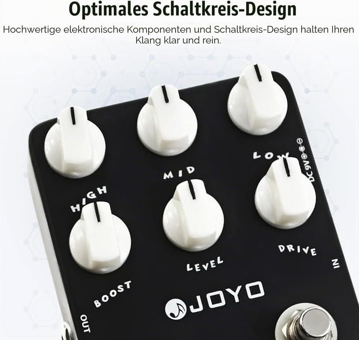 JOYO Metal Distortion Pedal mit 3-Band-EQ und Low-Mid-High Gain Boost für E-Gitarren-Effekt – Bypass