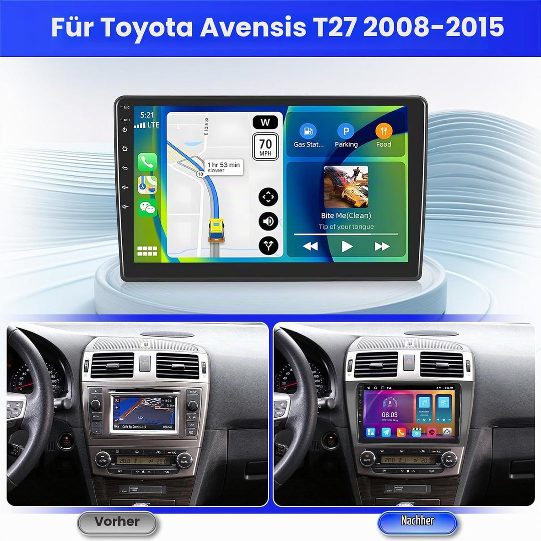 Radio für Toyota Avensis T27 2008-2015 Android 15 2+64G mit Wireless CarPlay Android Auto, 9 Zoll Bi