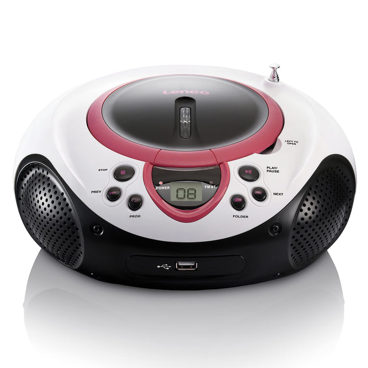 Lenco Kinder Radio CD-Player SCD-38 tragbares UKW-Radio mit CD/MP3-Player und USB in pink, pink
