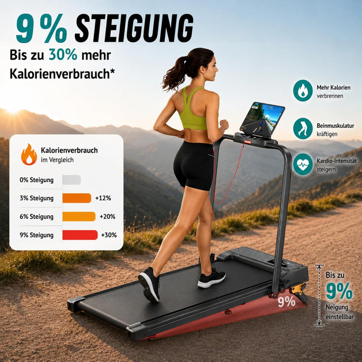 Laufband für Zuhause, JOLAUF Walking Pad, 1-12 km/h Klappbares Laufband mit 9% Steigung,LCD-Display,