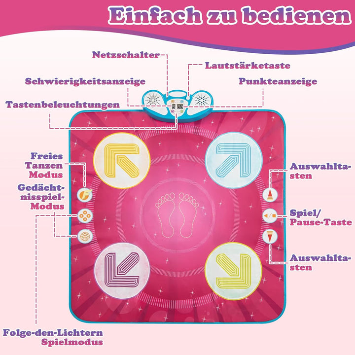 COSTWAY Tanzmatte Kinder, Musikmatte mit Led-Leuchten & Memory-Spiel & 8 Musik, Musik Matte, Geburts