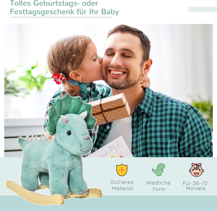 HOMCOM Kinder Schaukel Schaukeltier Schaukelpferd Dunkelgrün 64 x 30 x 54 cm Dunkelgrün 64L x 30B x