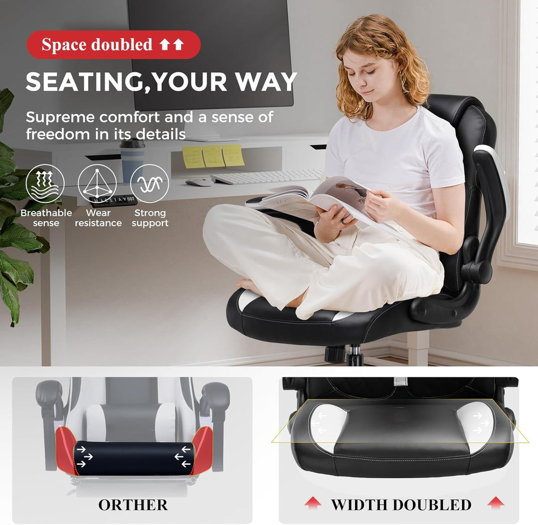 GTPLAYER Gaming Stuhl mit hochklappbarer Armlehne, Gamer Stuhl mit Schaukelfunktion, Ergonomischer C