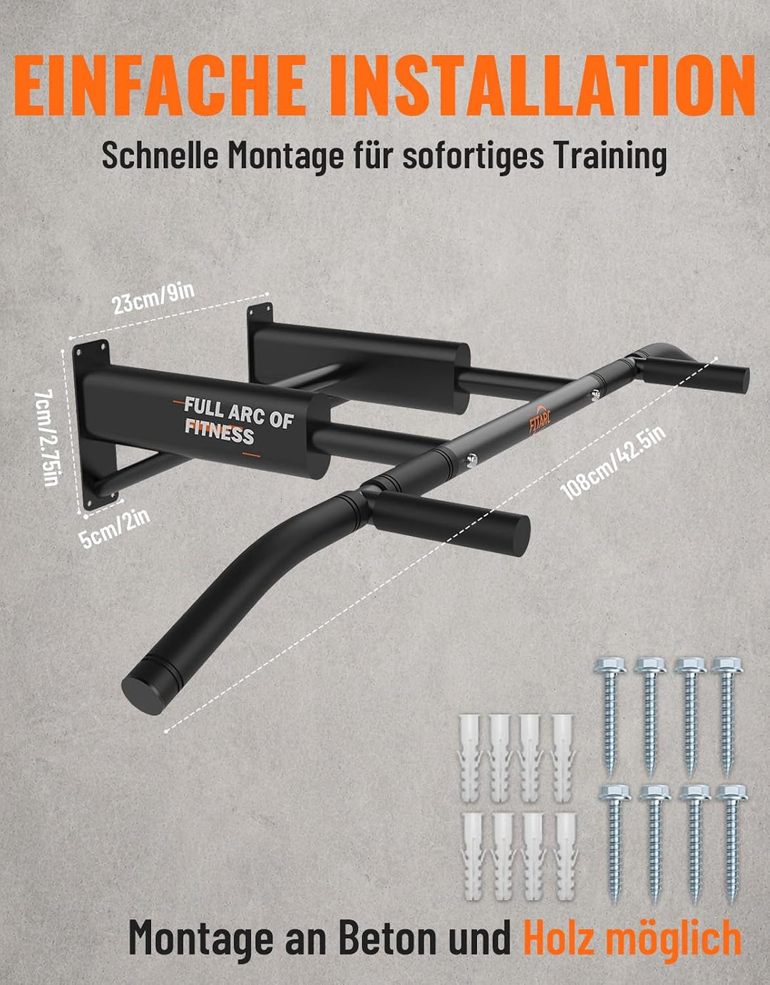 Fitarc Klimmzugstange Wandmontage, Pull Up Bar für Zuhause, robuste Klimmzugstange Wand mit Multi-Gr