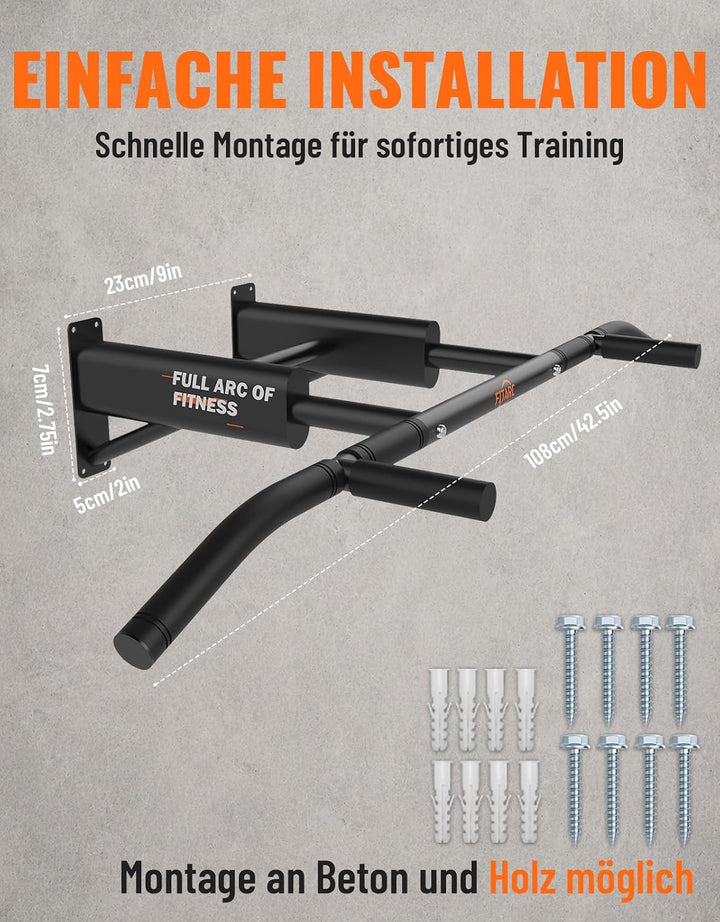 Fitarc Klimmzugstange Wandmontage, Pull Up Bar für Zuhause, robuste Klimmzugstange Wand mit Multi-Gr
