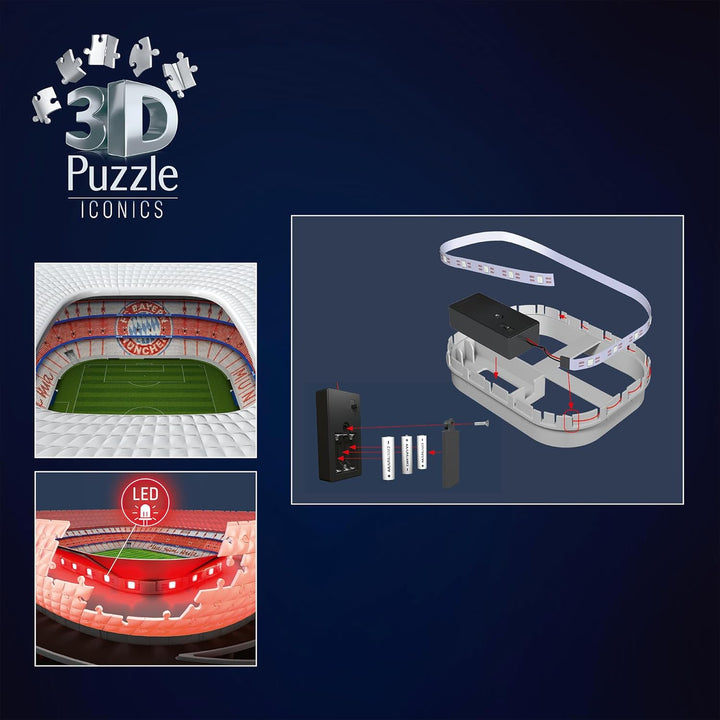 Ravensburger 3D Puzzle Iconics: 12008033 Allianz Arena - mit Licht - Das berühmte Stadion des FC Bay