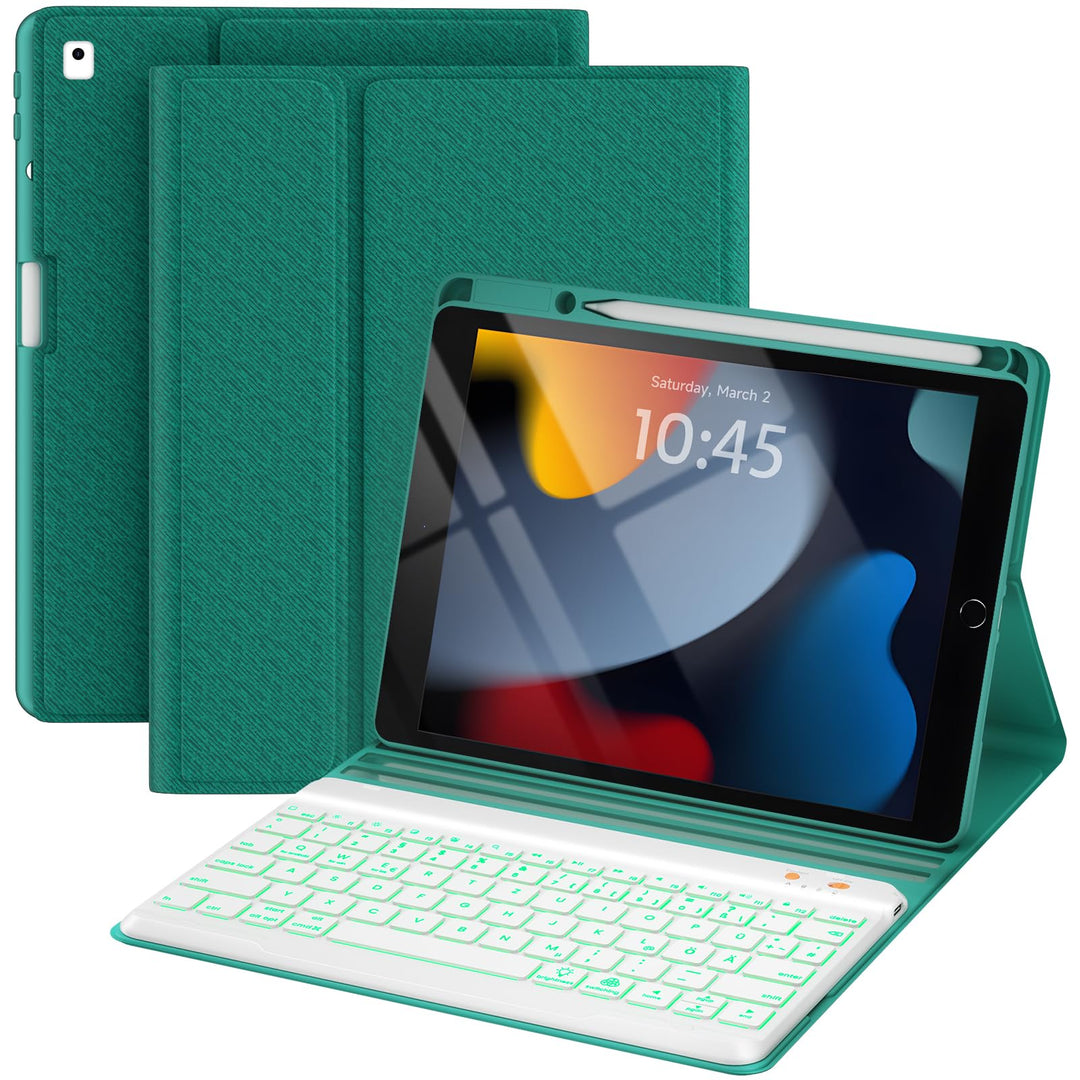 OYEEICE Hülle mit Tastatur für iPad 9/8 /7 Generation 10,2 Zoll, Vergrösserte Anti-Falloff Tastenkap