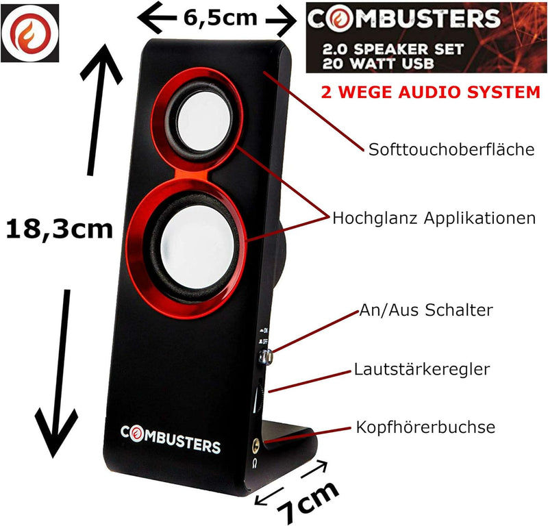 Combusters USB Design Lautsprecher Box Boxen Pc Tower Computer Laptop Notebook schwarz rot Speaker S