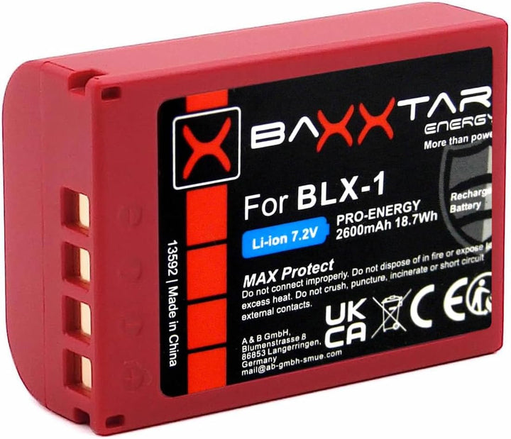 Baxxtar MaxProtect BLX-1 Akku (2X 2400mAh) mit NTC-Sensor und V1 Gehäuse - für OM-1 2x BLX-1 MaxProt