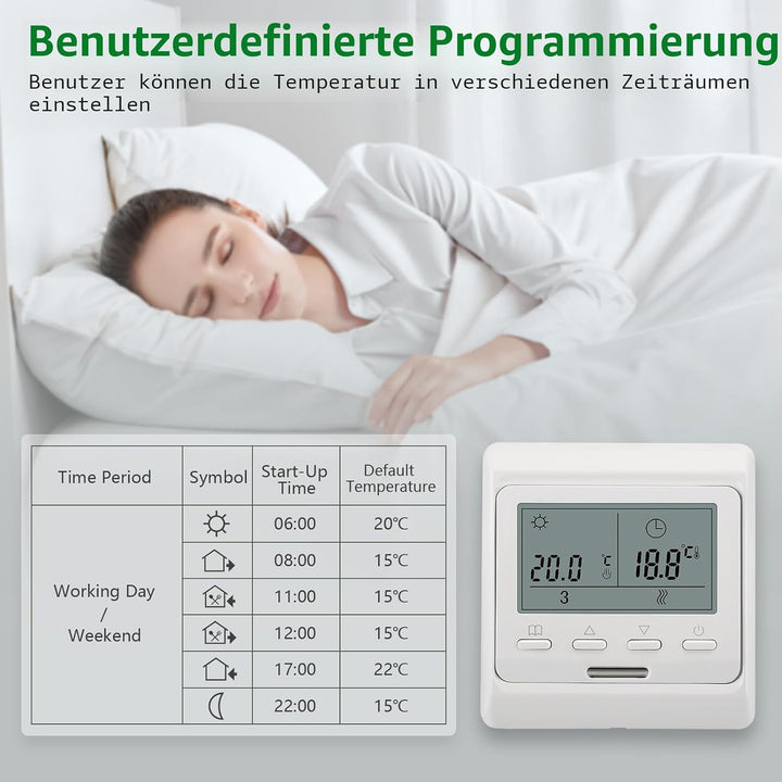 Wengart Elektro-Heizungsthermostat WG806, Ausgang 230V 16A, 7 Tage Programmierbar, Digitalanzeige, G