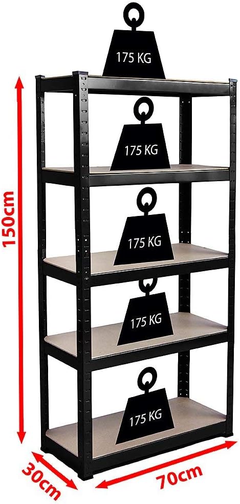 Home Discount Küchenregal, 5 Etagen, 875 kg, Schwarz, Schwarz