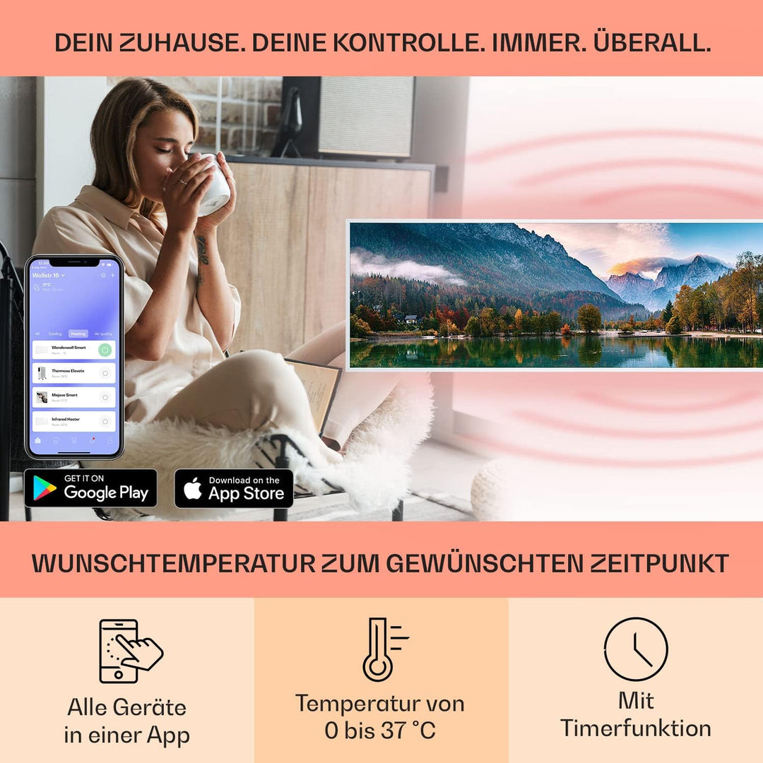 Klarstein Infrarotheizung mit Thermostat, 350W Elektroheizung, Smart Home Bild-Infrarotheizung zur W