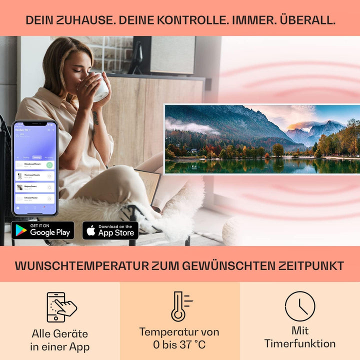 Klarstein Infrarotheizung mit Thermostat, 350W Elektroheizung, Smart Home Bild-Infrarotheizung zur W