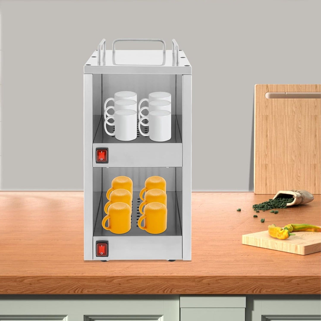 Tassenwärmeschrank Edelstahl Freistehend, Tassenwärmer-Schrank mit 2 Heizfächern &amp; 75°C (167°F), Dop