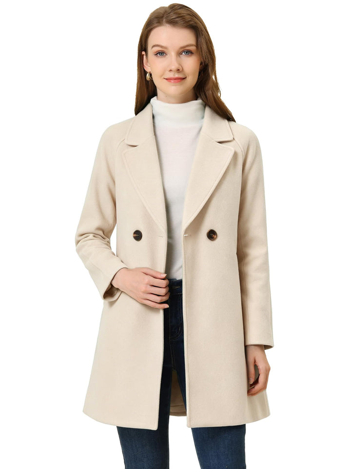 Allegra K Damen Langarm Umlegekragen Zweireiher Raglan Trenchcoat Mantel 42 Cremeweiss, 42 Cremeweis