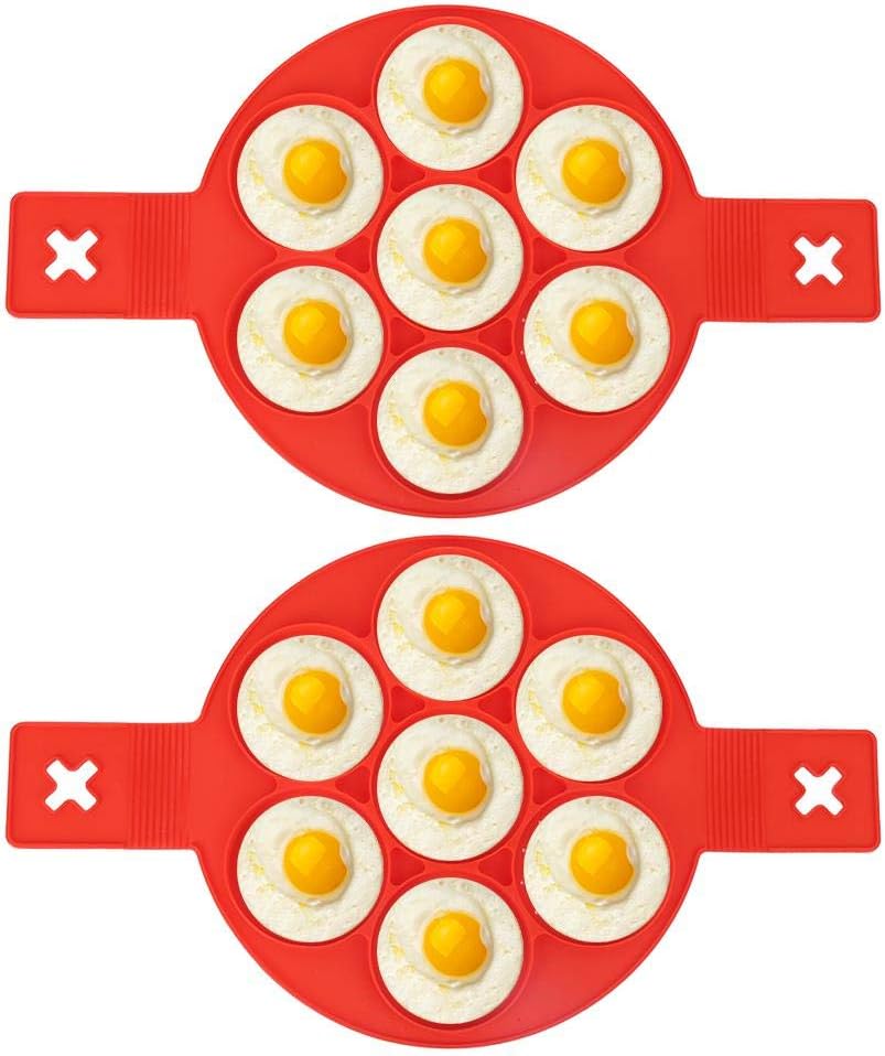 2 Stück Eier Pfannkuchen Ring Antihaft Pfannkuchen Maschine Form Silikon Friteuse 7-Loch Runde Diy E
