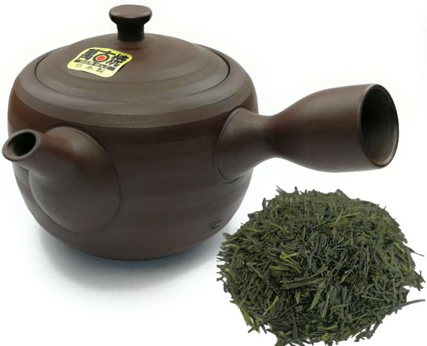 Kyusu Japanische Teekanne aus Keramik 270 ml, Keramik Kyusu mit Seitengriff und Edelstahl Teesieb, E