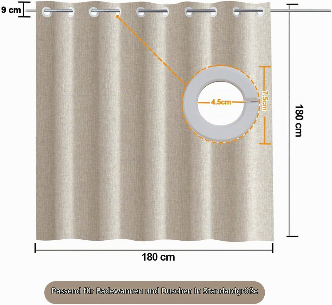 YISURE Hakenlos Duschvorhang 180x180 leinenoptik Kunstleinen, schwer Beige Crème Schmal Badevorhang