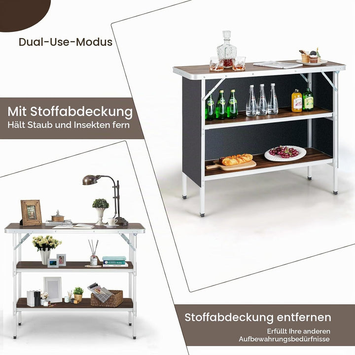 KOMFOTTEU Campingküche mit 3 Ebenen Stauraum, Campingschrank Klappbar mit Tragetasche, Picknicktisch