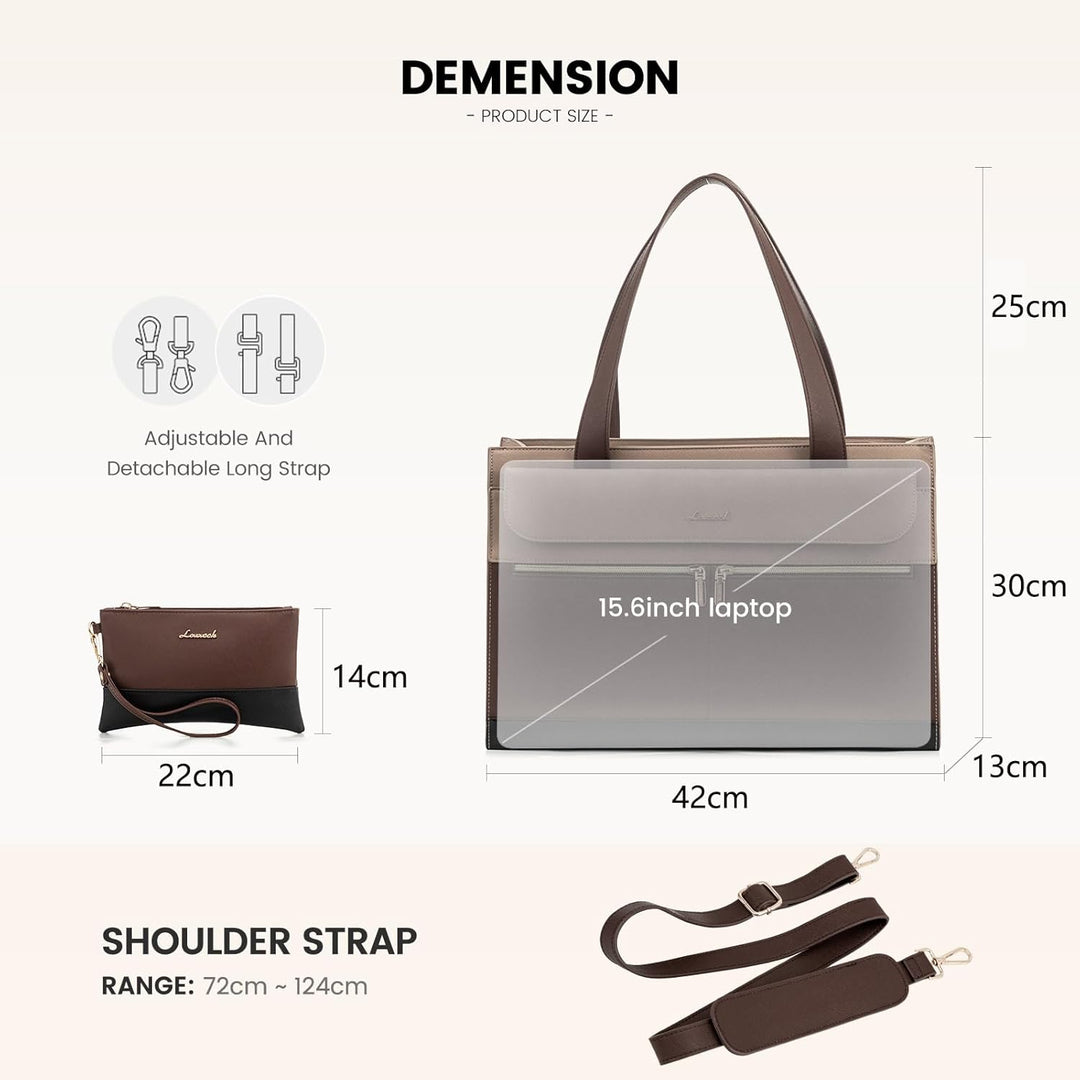 LOVEVOOK Laptop Handtasche Damen 15,6 Zoll, PU Leder 2 in 1 Crossbody Tote Bag Handbag, Gross Busine