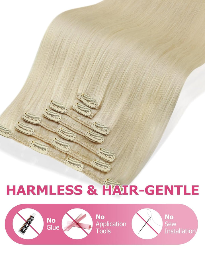 YoungSee Clip in Extensions Echthaar Platinblond Echthaar Extensions Clip Blond Kurz Haarverlangerun