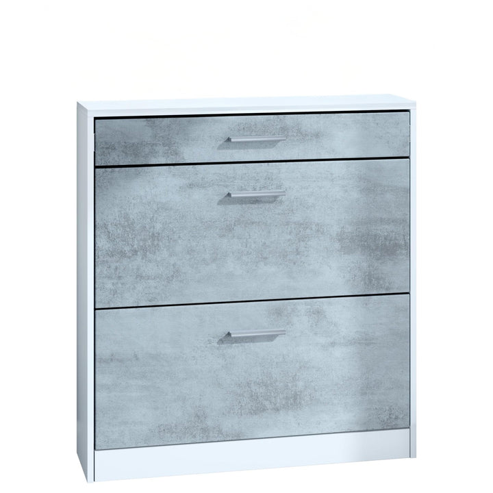 Schuhschrank Roma Schmal mit 2 Klappen und 1 Schublade, Platzsparender Schuhkipper Flurschrank für D