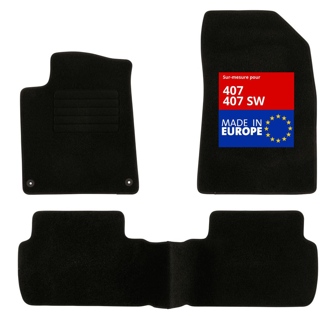 DBS Autofussmatte - nach Mass - 3-teilig - Anti Rutsch - schwarzer Nadelfilz 900g/m² - Velours Ferti