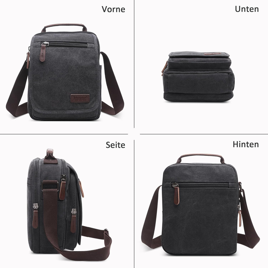 Vintage Herren Umhängetasche Lässig Schultertaschen für 10.9 Zoll iPad mit Griff Mehrere Taschen Mes